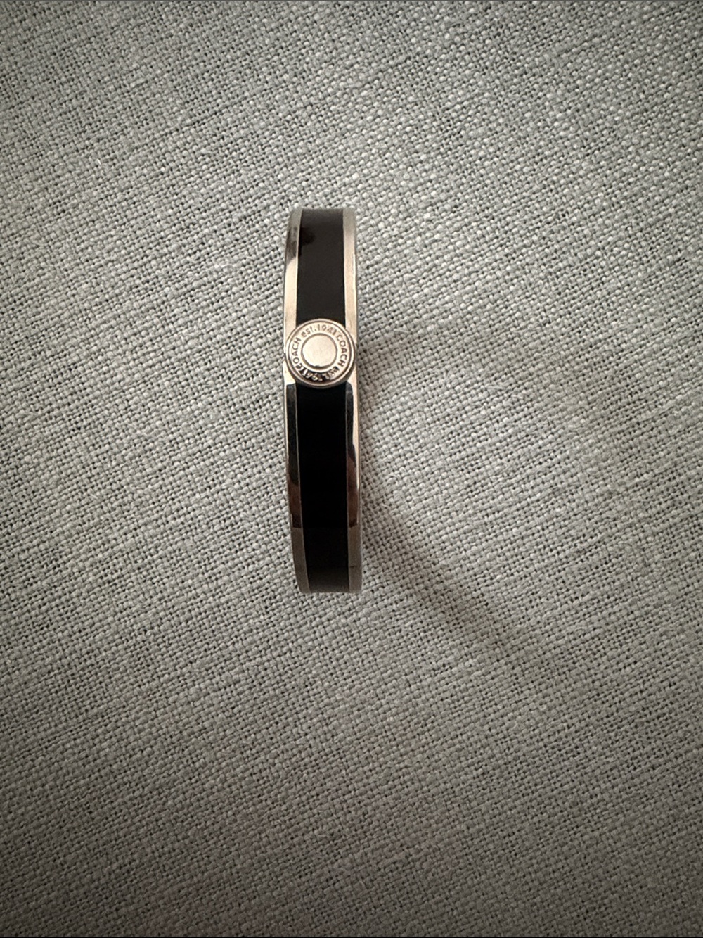 Coach Black Enamel Bangle with Silver Logo Accent